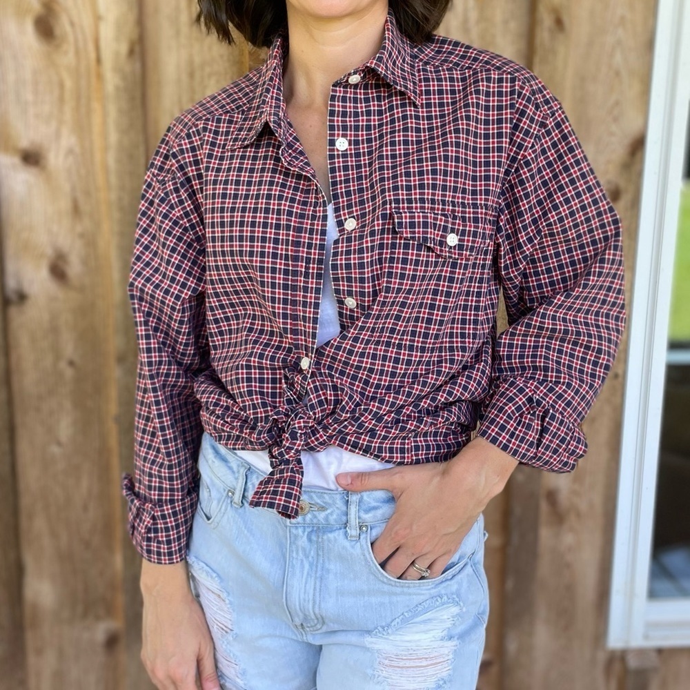 Eddie Bauer Plaid Button Up Shirt Size XS